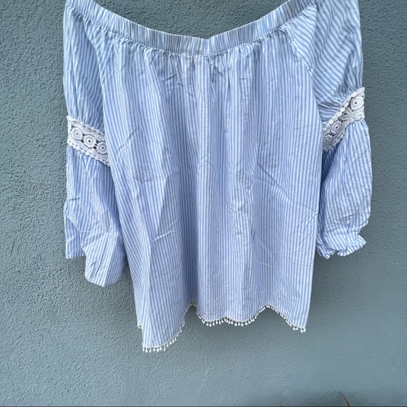 Joe’s collection size large blue and white striped off the shoulder top. - Picture 3 of 7